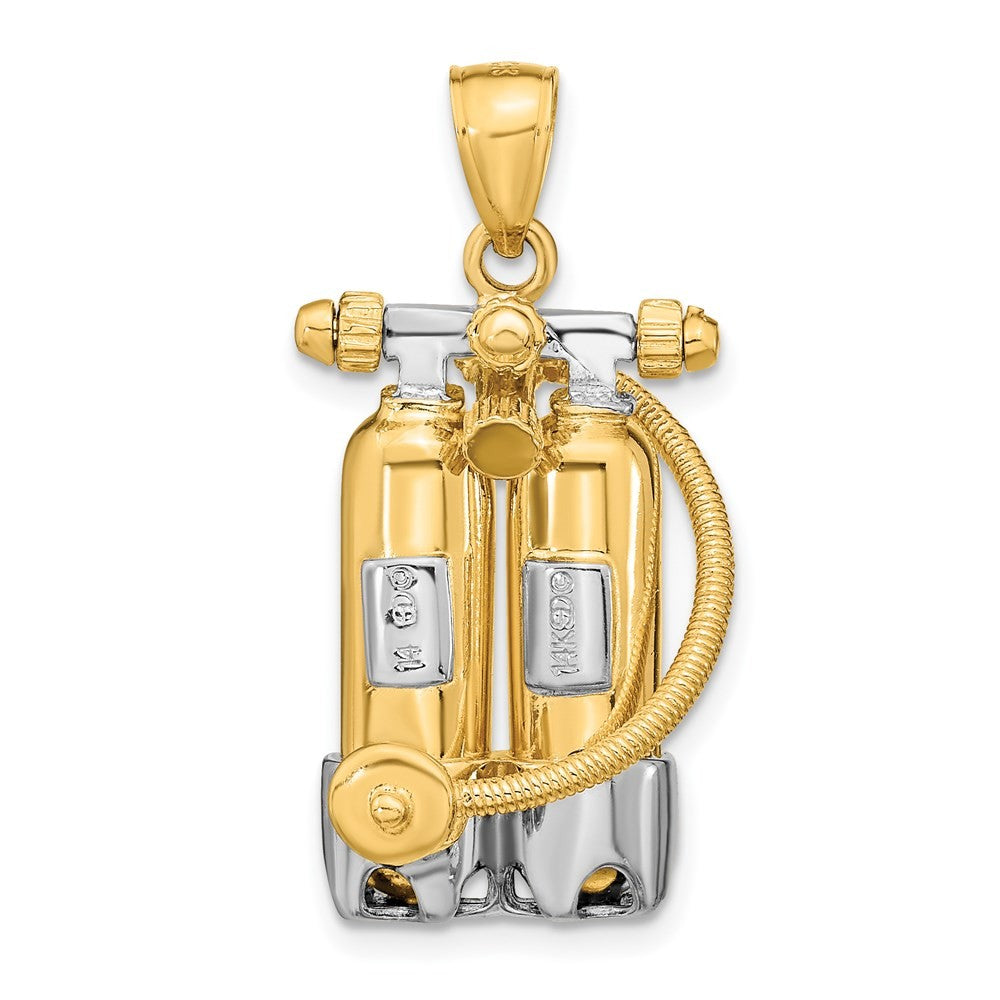 14k Yellow Gold w Rhodium 3-D Double Scuba Tanks W Air Hose Charm