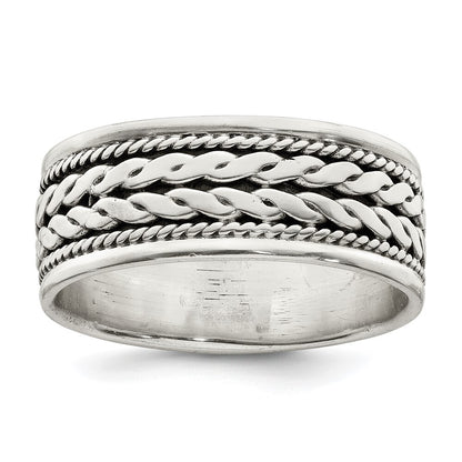 Sterling Silver Antiqued Rope Design Ring Size 11