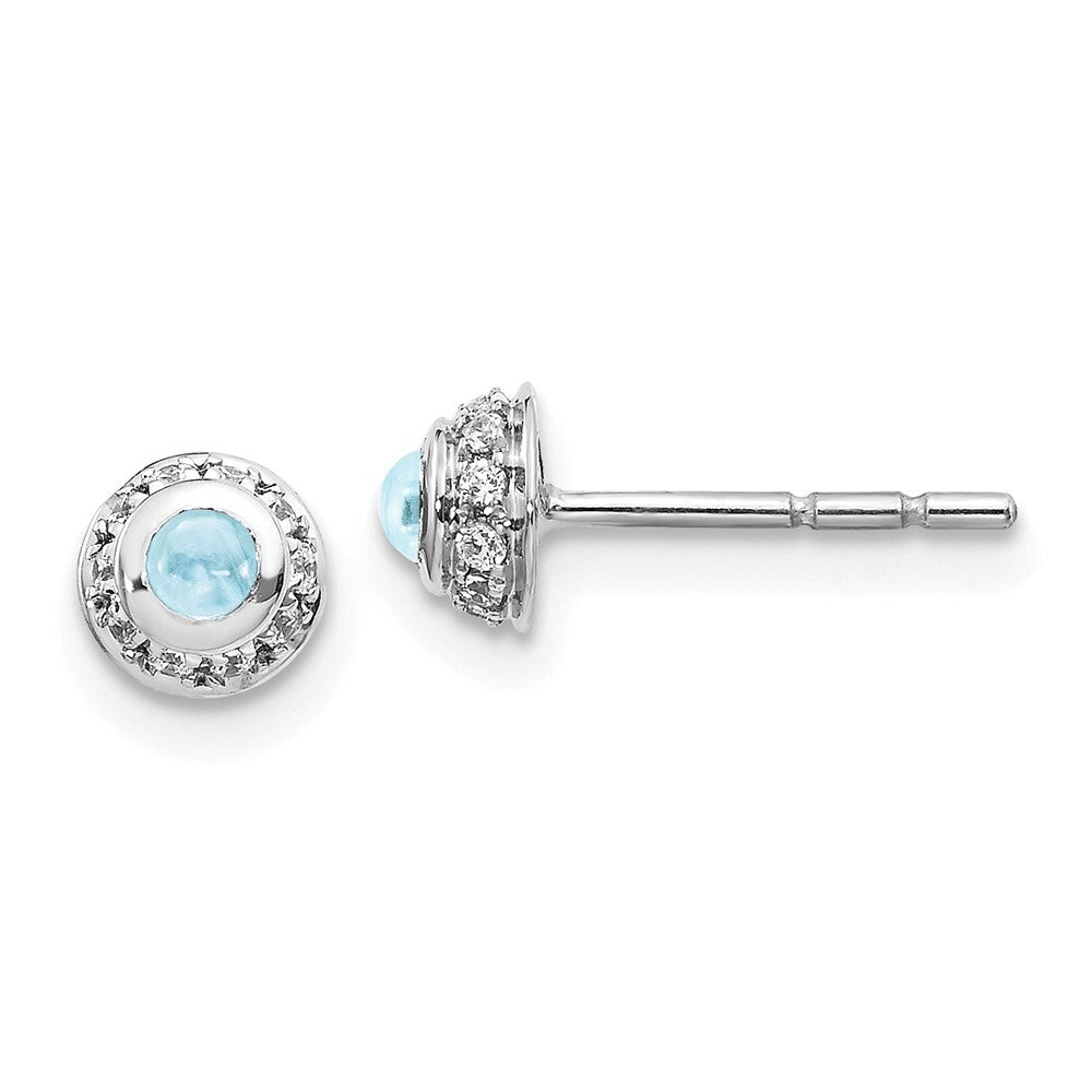 14k White Gold Diamond and Cabochon Aquamarine Stud Earrings Gift for Women