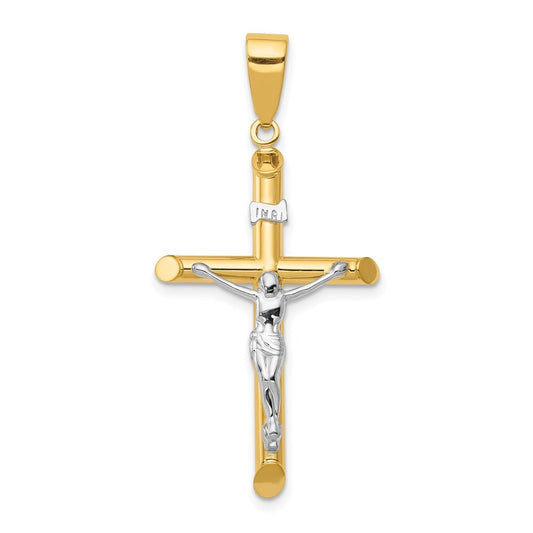 14k Two-tone Gold Hollow Crucifix Pendant for Women