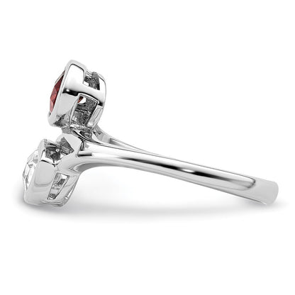 Sterling Silver Rhodium-plated Polished Garnet & White Topaz ByPass Ring Size 8