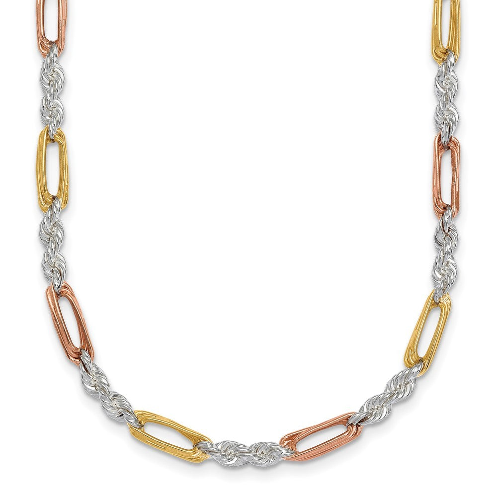 Sterling Silver Rose-tone and Gold-tone Polished 4.0mm Figaro Rope Necklace 18"