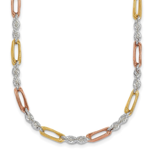 Sterling Silver Rose-tone and Gold-tone Polished 4.0mm Figaro Rope Necklace 18"