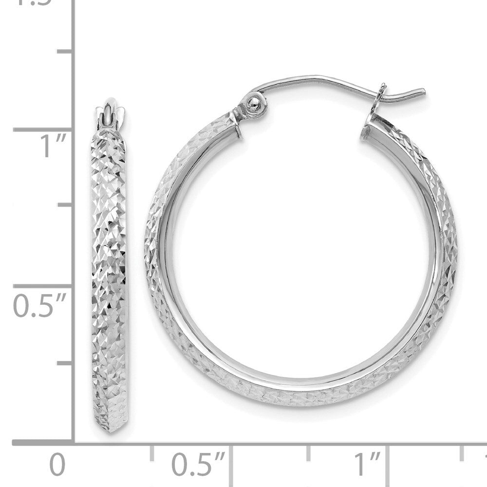 14K White Gold Knife Edge Diamond-cut 2.5x25mm Hoop Earrings Gift for Women