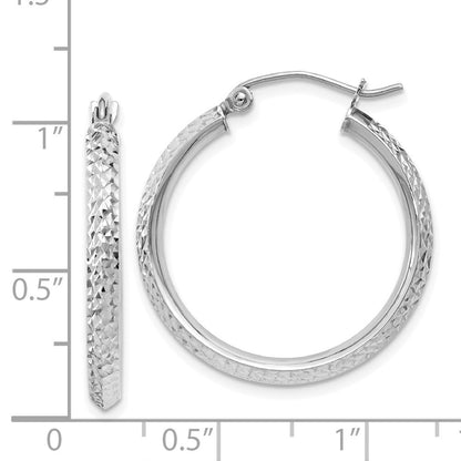 14K White Gold Knife Edge Diamond-cut 2.5x25mm Hoop Earrings Gift for Women