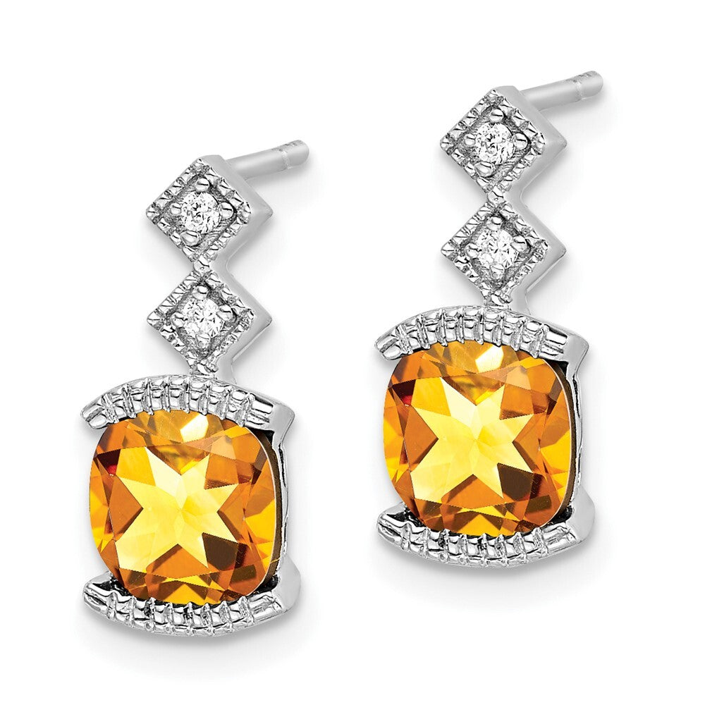 14k White Gold Citrine and Diamond Drop & Dangle Earrings