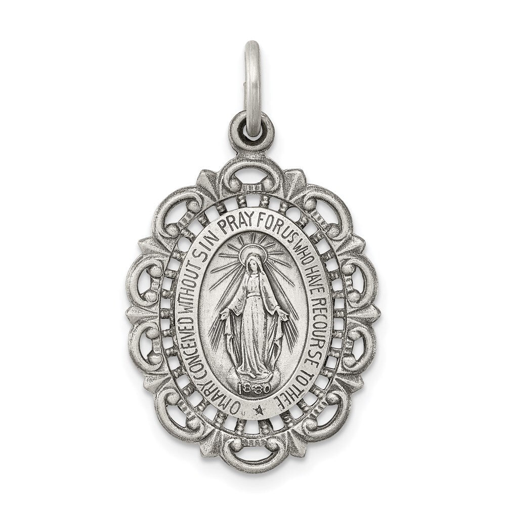 Sterling Silver Antiqued Miraculous Medal Pendant Holiday Gift for Women