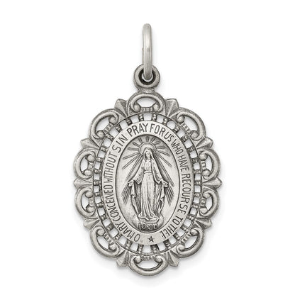 Sterling Silver Antiqued Miraculous Medal Pendant Holiday Gift for Women