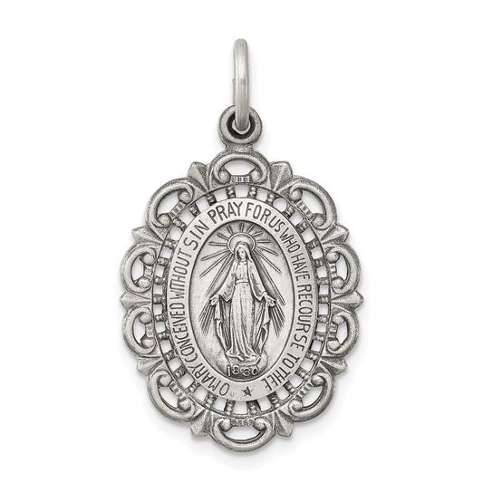 Sterling Silver Antiqued Miraculous Medal Pendant Holiday Gift for Women