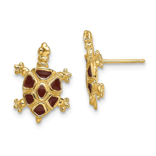 14k Yellow Gold w/ Brown Enamel Tortoise Earrings