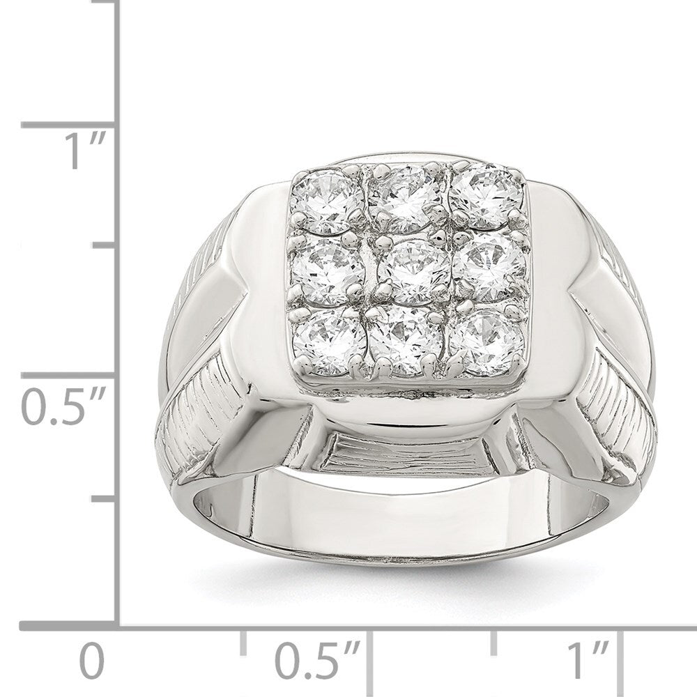 Sterling Silver Rhodium-plated Men's Cubic Zirconia Ring Size 10