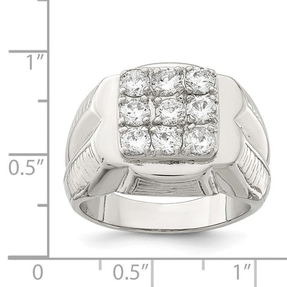 Sterling Silver Rhodium-plated Men's Cubic Zirconia Ring Size 10