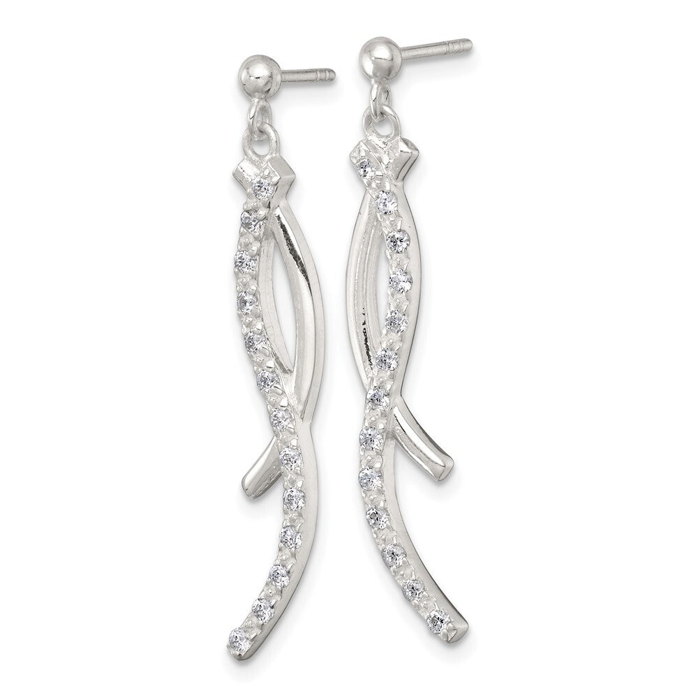 Sterling Silver Polished Fancy Cubic Zirconia Post Dangle Earrings