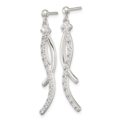 Sterling Silver Polished Fancy Cubic Zirconia Post Dangle Earrings