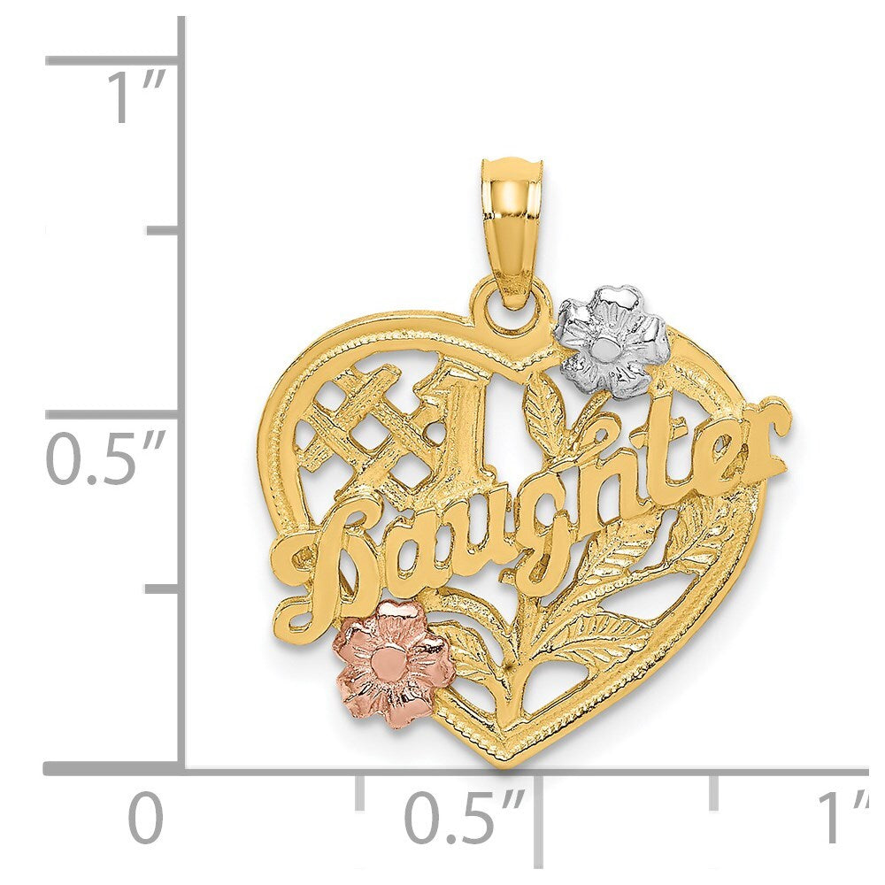 14k Two-tone Gold White Rhodium #1 DAUGHTER Heart Charm Pendant