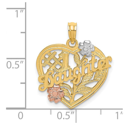 14k Two-tone Gold White Rhodium #1 DAUGHTER Heart Charm Pendant