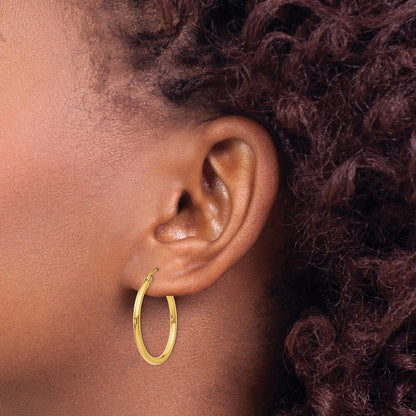 14k Yellow Gold Polished 2x25mm Lightweight Tube Hoop Earrings Gift for Women