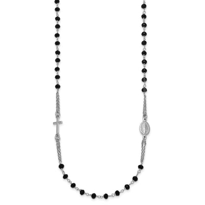 Sterling Silver Black Crystal 20" with 0.5" extender Rosary Themed Necklace