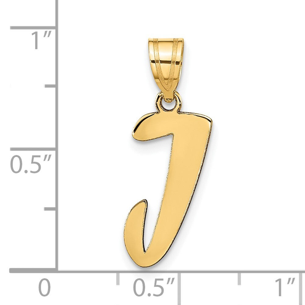 14k Yellow Gold Polished Script Letter J Initial Pendant for Women