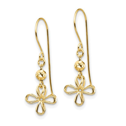 14k Yellow Gold Open Clover Dangle Earrings Gift for Women