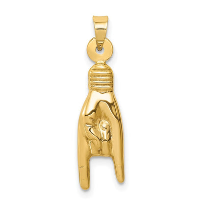 14k Yellow Gold 3D Hollow Rock On Sign Charm Pendant for Women