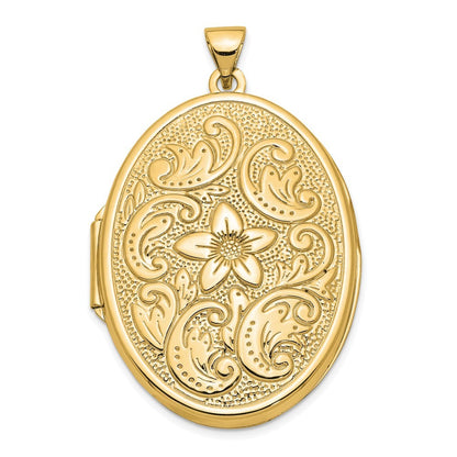 14k Yellow Gold Reversible Floral Swirl Design32mm Oval Locket