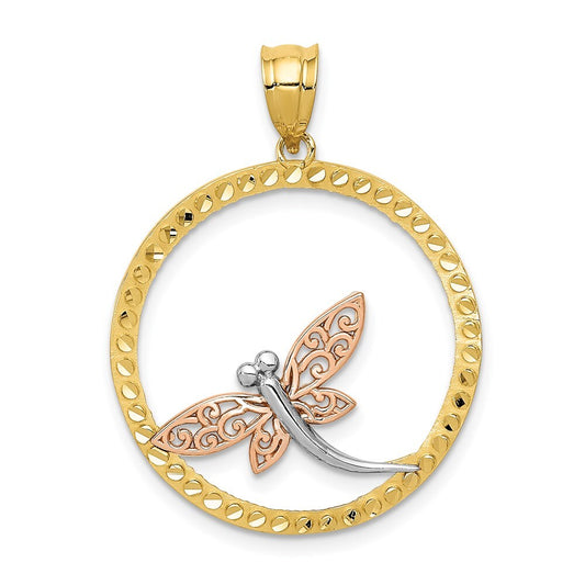 14k Two-tone Gold White Rhodium Dragonfly Pendant for Women