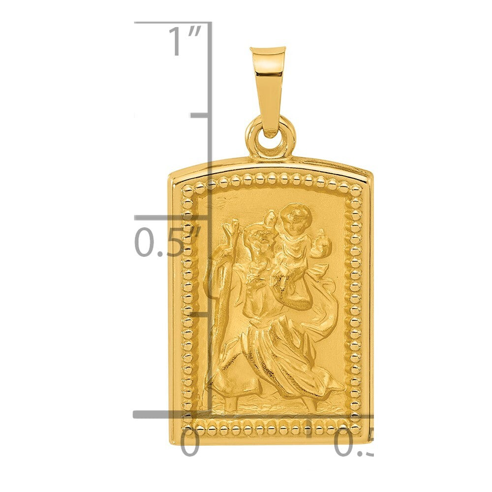 14k Yellow Gold Rectangular Hollow St. Christopher Medal