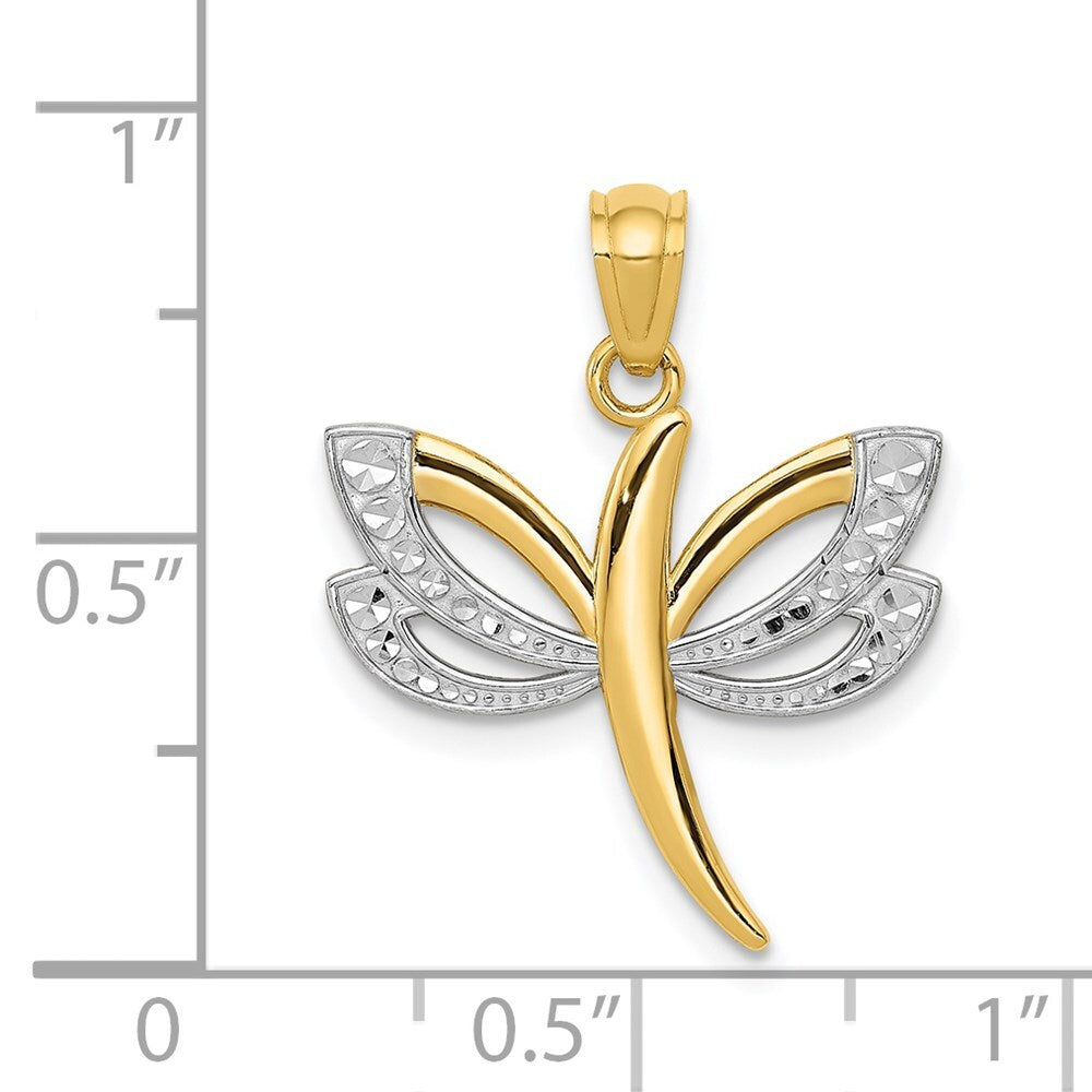 14k Yellow Gold Rhodium Dragonfly Pendant for Women