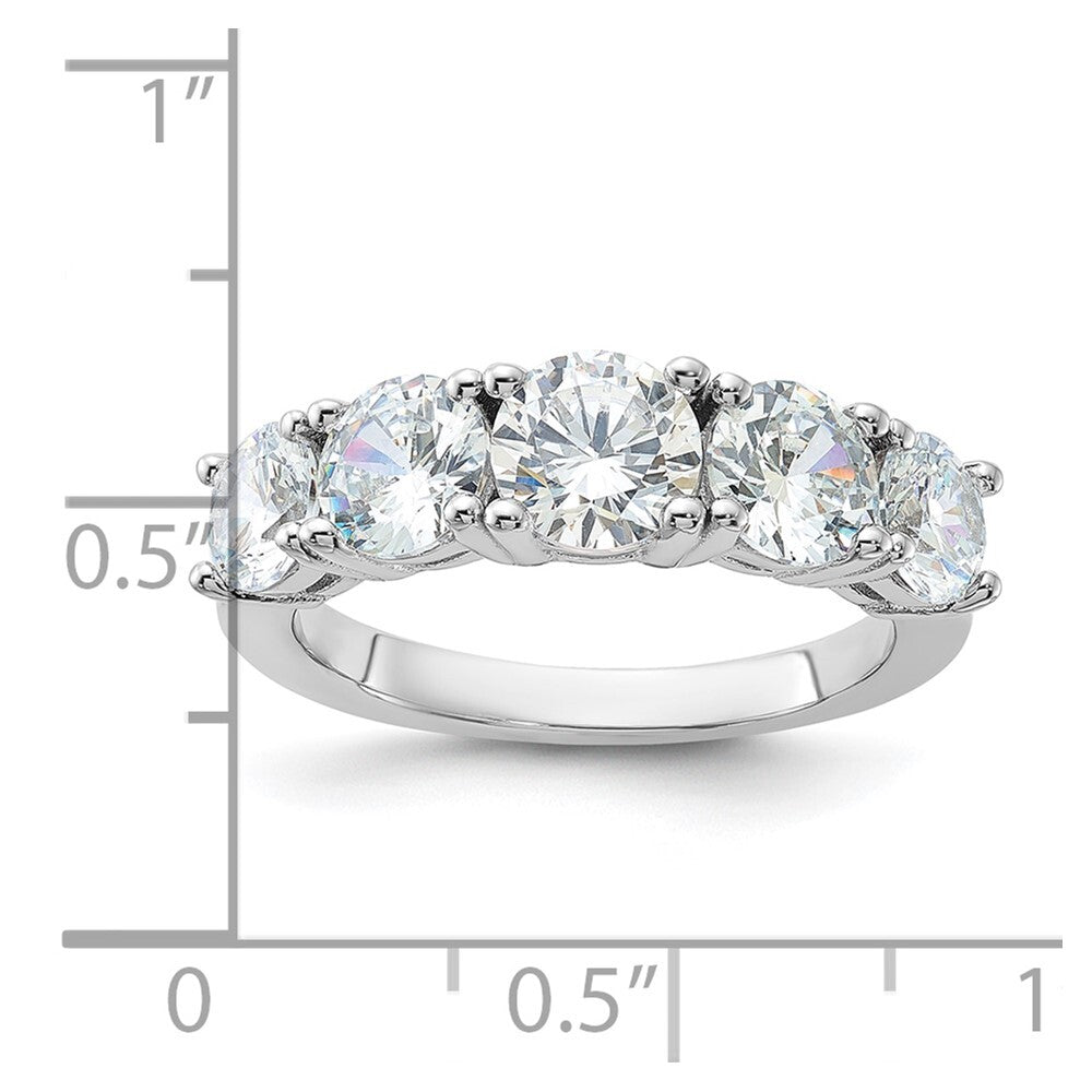 Sterling Silver Rhodium-plated Cubic Zirconia 5-Stone Ring Size 7