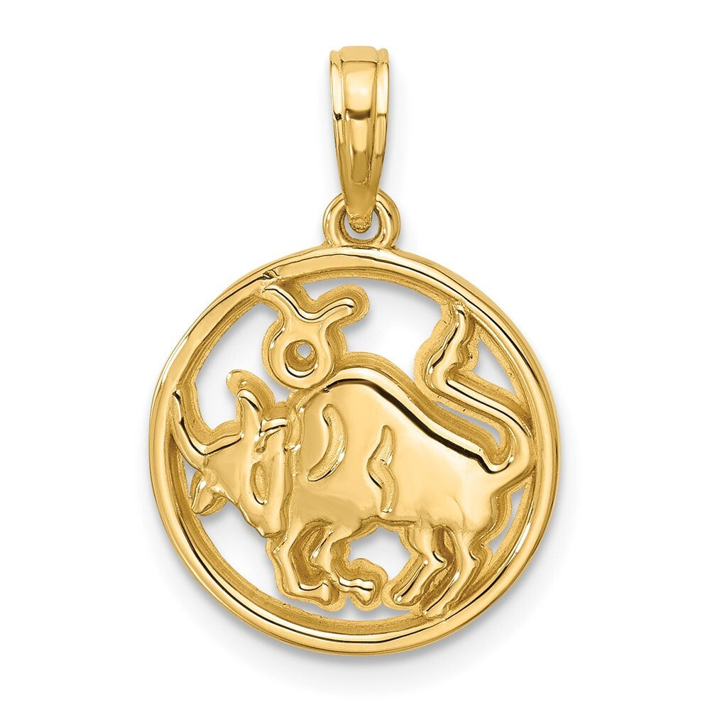 14k Yellow Gold Polished Round Taurus Pendant for Women