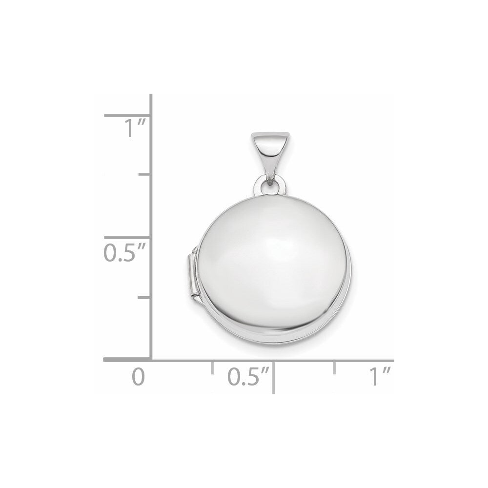 14k White Gold Polished Domed 16mm Round Locket Pendant for Women