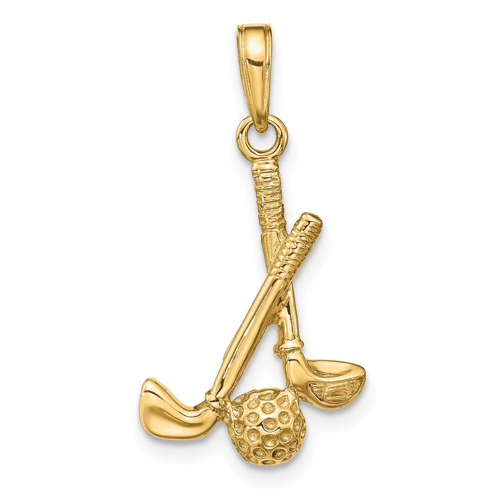 14k Yellow Gold 3-D Clubs and Ball Pendant for Women