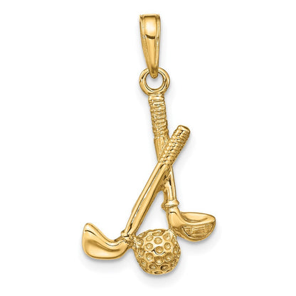 14k Yellow Gold 3-D Clubs and Ball Pendant for Women