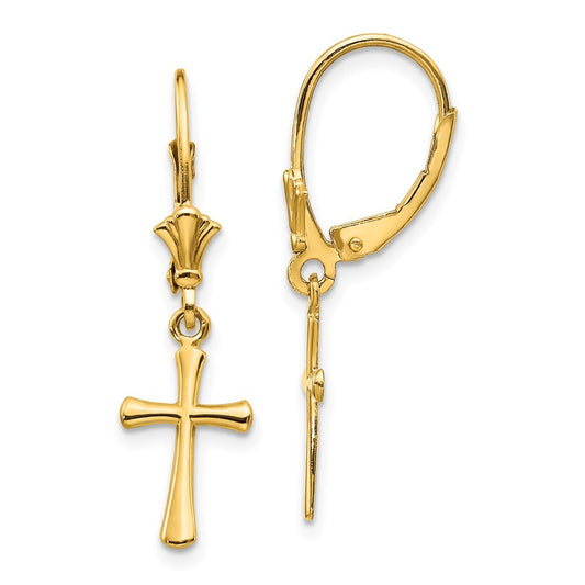 14k Yellow Gold Polished Cross Drop Dangle Earrings