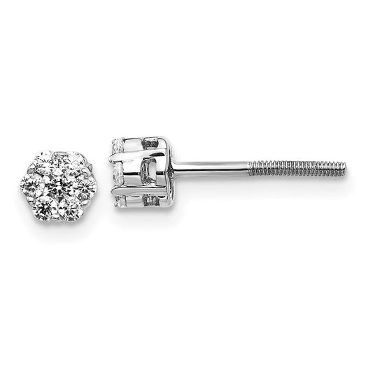 14k White Gold Diamond Cluster Screwback Stud Earrings
