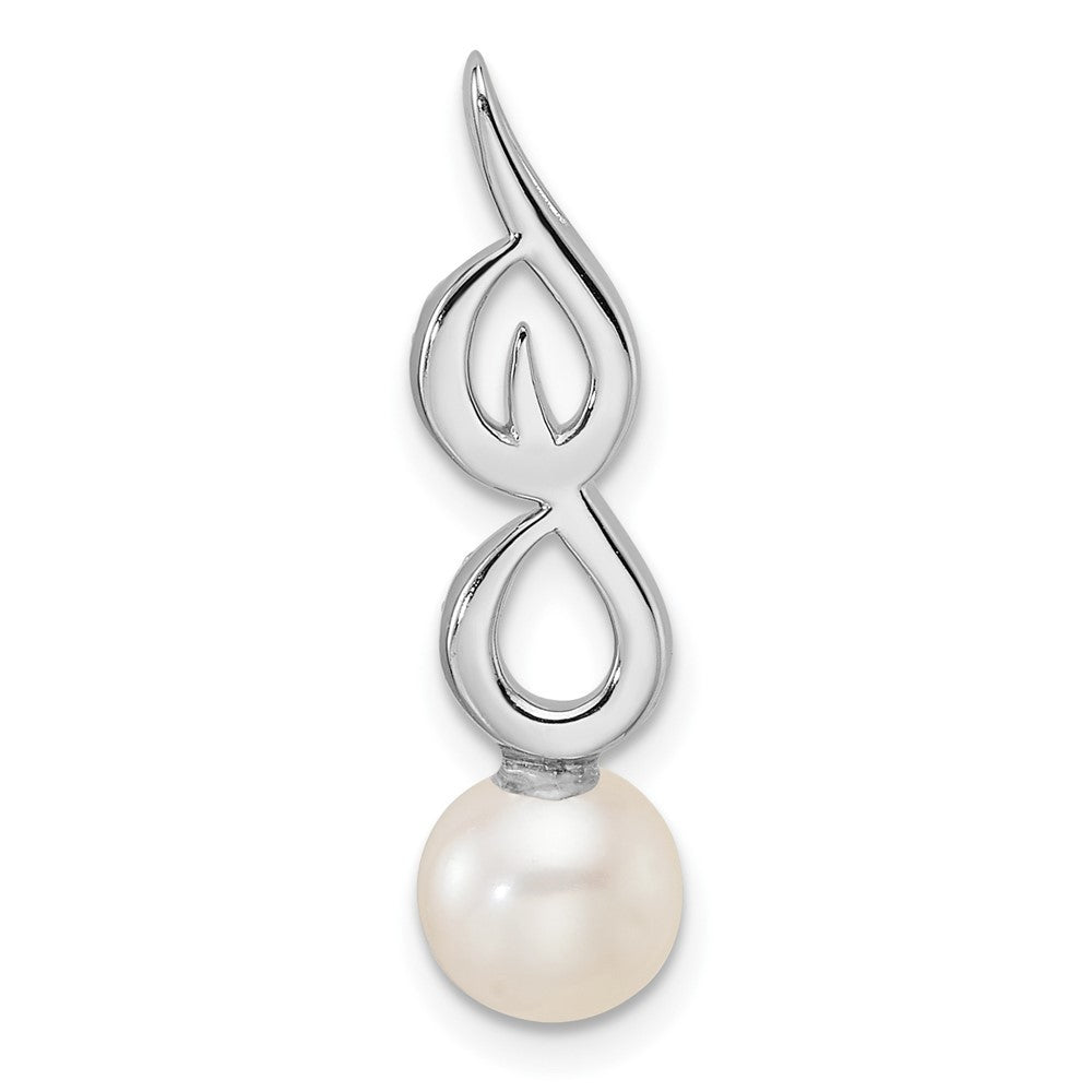 14K White Gold Polished Diamond and White Freshwater Cultured Pearl Chain Slide