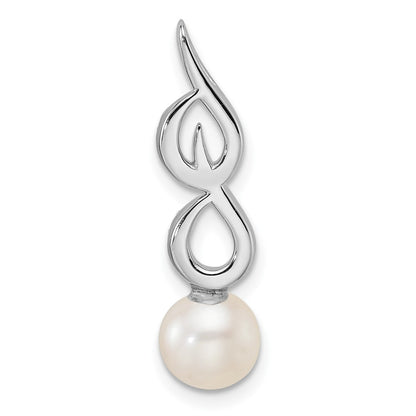 14K White Gold Polished Diamond and White Freshwater Cultured Pearl Chain Slide