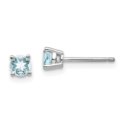 14k White Gold Aquamarine Stud Earrings Gift for Women