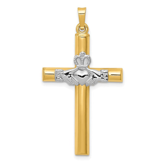 14k Two-tone Gold Claddagh Cross Pendant for Women