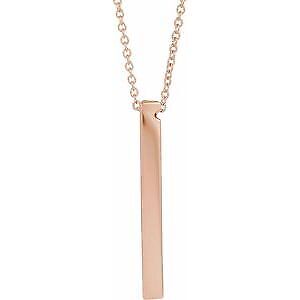 14k Rose Gold Engravable Three-Sided Bar Pendant Necklace 16-18"