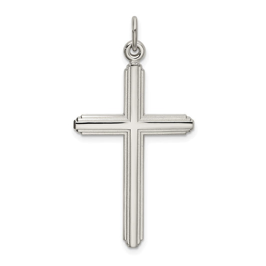 Sterling Silver Polished Grooved Cross Pendant Holiday Gift for Women