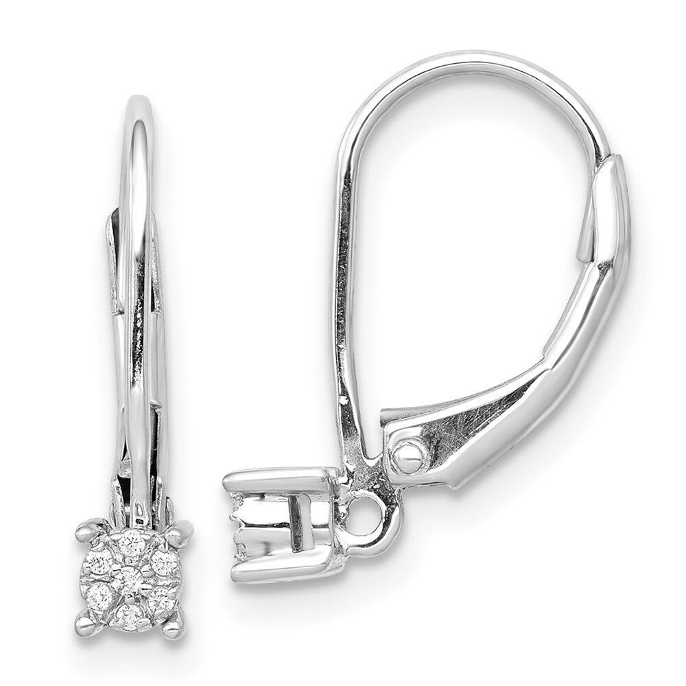 14k White Gold Diamond Cluster Leverback Earrings Gift for Women