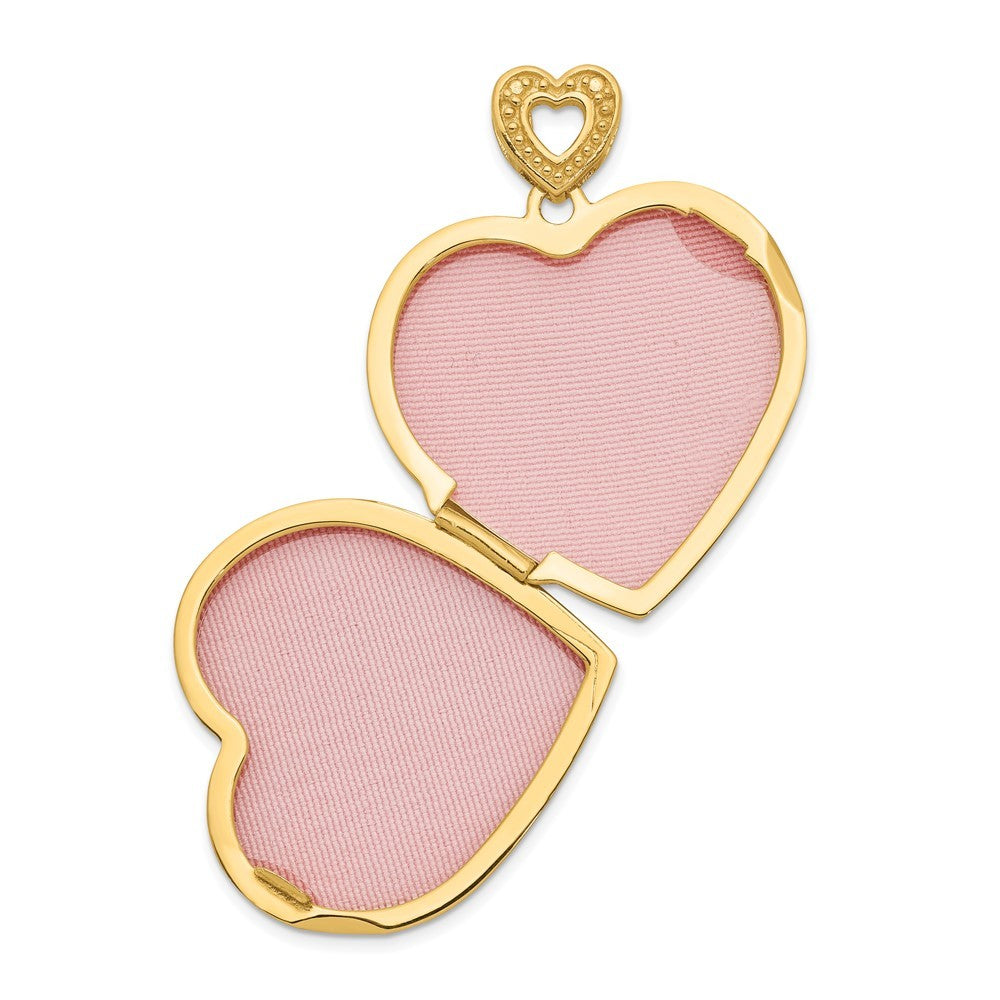 14k Yellow Gold Diamond Vintage Filigree Pink Fabric Interior 24mm Heart Locket