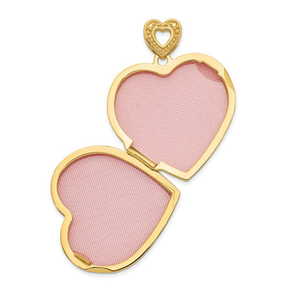 14k Yellow Gold Diamond Vintage Filigree Pink Fabric Interior 24mm Heart Locket