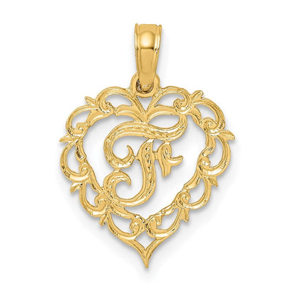 14k Yellow Gold Heart Script Letter F Initial Charm