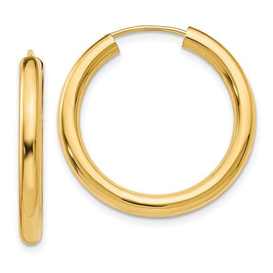 14k Yellow Gold Polished Endless Tube Hoop Earrings