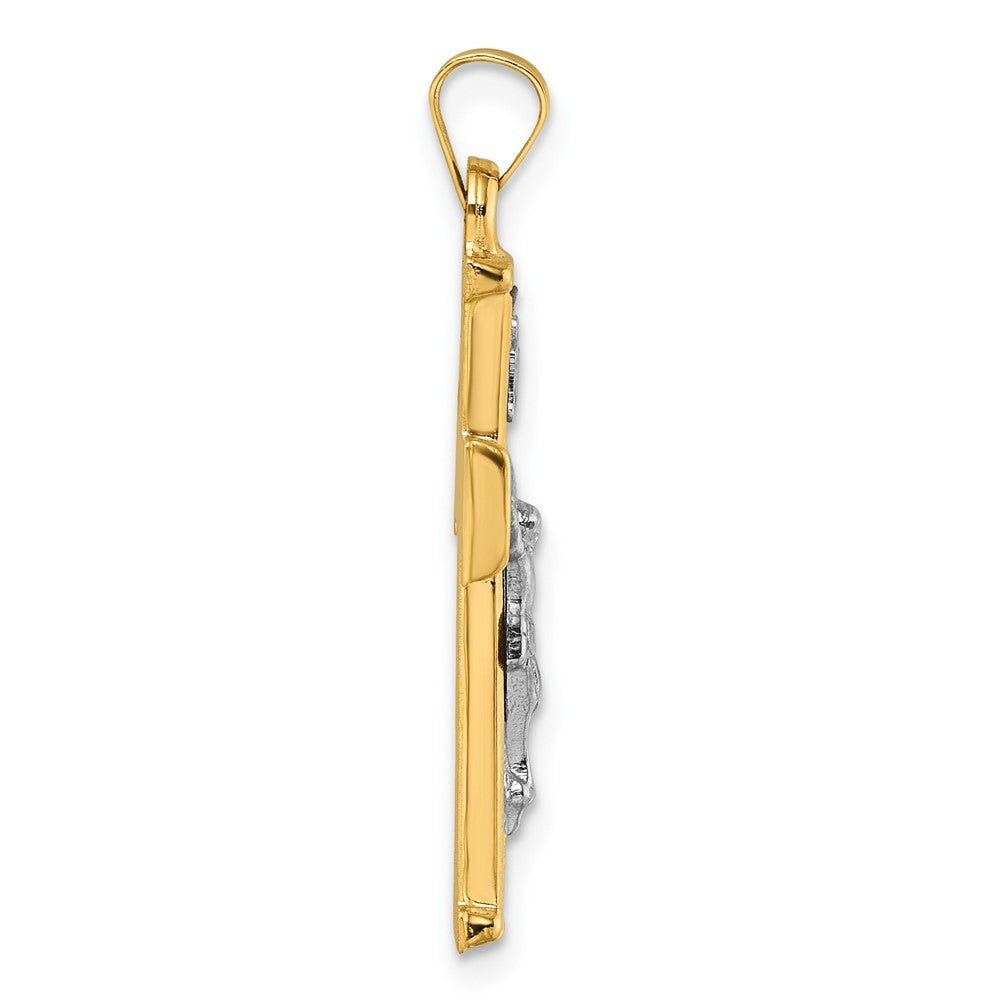 14k Yellow Gold with White Rhodium Polished Textured INRI Crucifix Cross Pendant