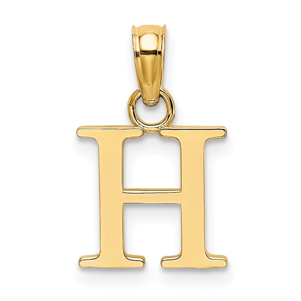 14k Yellow Gold Polished Block Letter H Initial Pendant for Women