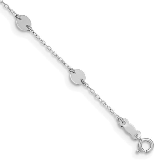14K White Gold Polished Disc 9-Station 10" Anklet